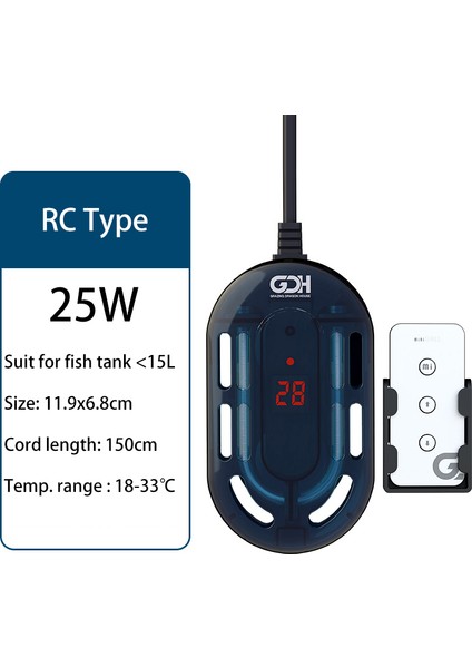 Rc 25W Tarzı 220V-240V LED Dijital Isıtıcı Balık Tankı Kaplumbağa Tankları Elektrikli Isıtma Çubuğu Otomatik Termostat Isıtıcı Akvaryum Aksesuarları (Yurt Dışından)