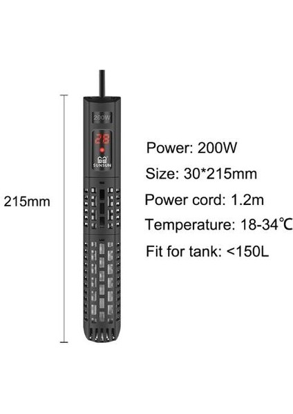 200W Tarzı Akvaryum Daldırma Isıtıcı Balık Tankı LCD Ekran Dijital Ayarlanabilir Su Isıtma Çubuğu Sabit Sıcaklık Kontrolü 500W (Yurt Dışından)