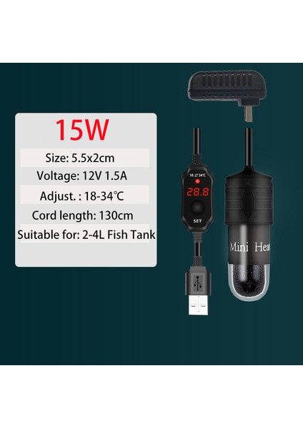15W Tarzı Süper Mini USB Isıtıcı Dijital LED Elektrikli Isıtma Çubukları Nano Balık Kaplumbağa Tankı Düşük Voltaj Isıtma Çubuğu Hızlı Sıcaklık Artışı (Yurt Dışından)