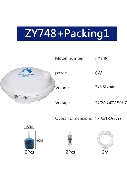 ZY748 Ambalaj1 Stil Au Fişi Yüksek Kaliteli Akvaryum Yuvarlak Hava Pompası Hava Kompresörü Oksijen Arttırıcı Hava Motoru Tek & Çift Çıkış Ayarlanabilir Hacim (Yurt Dışından)