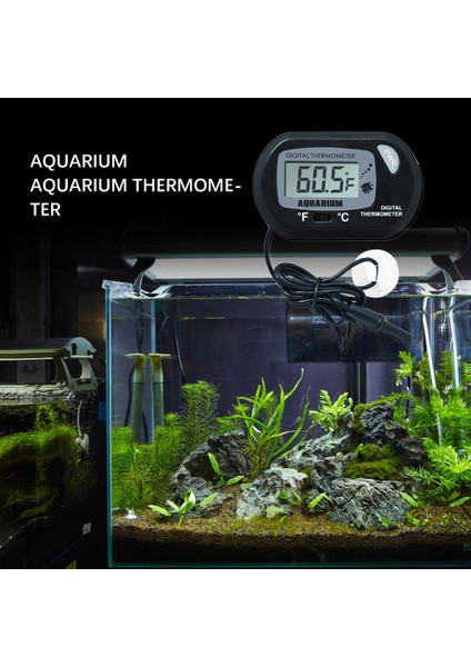 Akvaryum Su Termometresi Plastik LCD Dijital Ekran Sensör Kontrol Cihazı Emici Kupa Kablo Bağlantılı Balık Tankı Aksesuarı (Yurt Dışından)