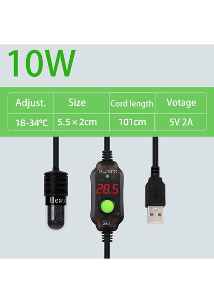 10W Tarzı Mini USB Isıtıcı Küçük Akvaryum Balık Kaplumbağa Tankı Düşük Voltaj Isıtma Çubuğu Hızlı Sıcaklık Artışı Dijital LED Elektrikli Isıtma Çubukları (Yurt Dışından)