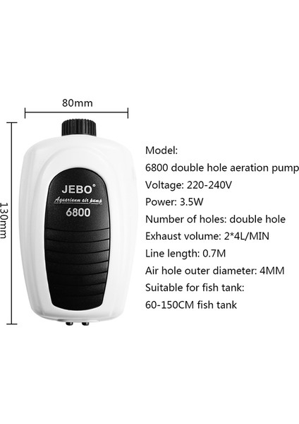NO.6800 Stili Ab Fiş Adaptörü Jebo Ultra Sessiz Akvaryum Hava Pompası Hava Kompresörü Oksijen Hava Pompası Tek ve Çift Çıkış Ayarlanabilir Hava Hacmi Balık (Yurt Dışından)