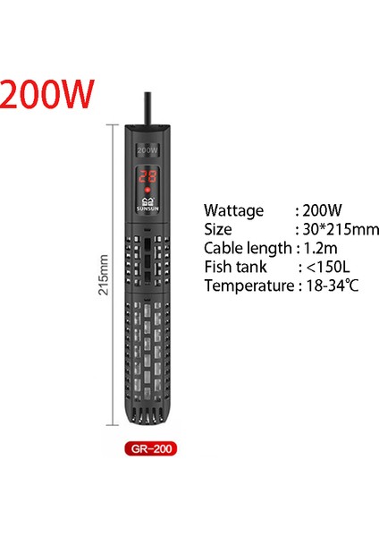 200W Tarzı Au Fişi Akvaryum Daldırma Isıtıcı Balık Tankı LCD Ekran Dijital Ayarlanabilir Su Isıtma Çubuğu Sabit Sıcaklık Kontrolü 220V (Yurt Dışından)