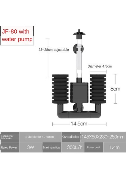 40-60 Tank Stili Için Jf-80 Balık Tankı Filtresi Akvaryum Oksijen Daldırma Pompası 3ın1 Temiz Su Dolaşım Sistemi Balık Yetiştiriciliği Filtre Mikro Pompası (Yurt Dışından)