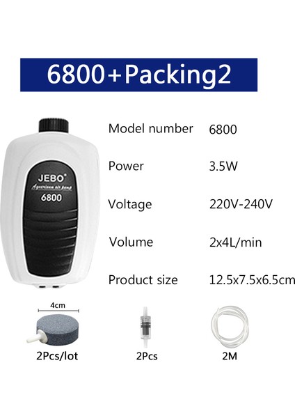 6800 x Paket2 Stili Tek Boyut Yeni Jebo Akvaryum Hava Pompası Ayarlanabilir Hava Hacmi Hava Kompresörü Oksijen Hava Pompası Tek ve Çift Çıkış Düşük Desibel (Yurt Dışından)