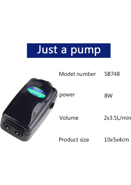 SB-748 Sadece Bir Pompa Stili Ab Fişi Sobo Yüksek Sessiz Ayarlanabilir Akvaryum Hava Pompası Balık Tankı Oksijen Hava Pompası 8W 12W Dayanıklı Gövde 220~240V Hava Anahtarı Kontrolü (Yurt Dışından)