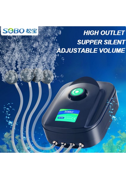 SB-748 Sadece Bir Pompa Stili Ab Fişi Sobo Yüksek Sessiz Ayarlanabilir Akvaryum Hava Pompası Balık Tankı Oksijen Hava Pompası 8W 12W Dayanıklı Gövde 220~240V Hava Anahtarı Kontrolü (Yurt Dışından) fiyatları