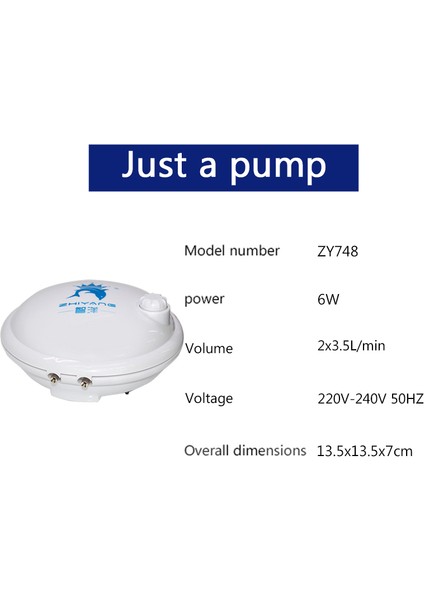 ZY748 Sadece Bir Pompa Stili Au Fişi Yüksek Kaliteli Akvaryum Yuvarlak Hava Pompası Hava Kompresörü Oksijen Arttırıcı Hava Motoru Tek & Çift Çıkış Ayarlanabilir Hacim (Yurt Dışından)