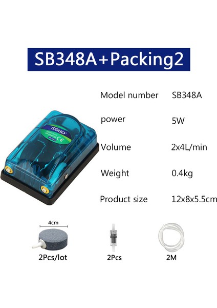 SB348A Ambalaj2 Stili Au Fişi Sobo Akvaryum Hava Pompası Kompresör Oksijen Şeffaf Gövde Tek Çift Çıkış Yüksek Balık Tankı Pompası (Yurt Dışından)