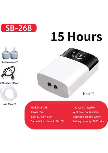 2 Delik 2W 15H Tarzı Akvaryum Hava Pompası Balık Tankı Acdc Ah Ultra Düşük Gürültü Mini Kompresör Oksijen Pompası USB Şarjlı Dışarıda Balık Tutma Kamp Yapma (Yurt Dışından)