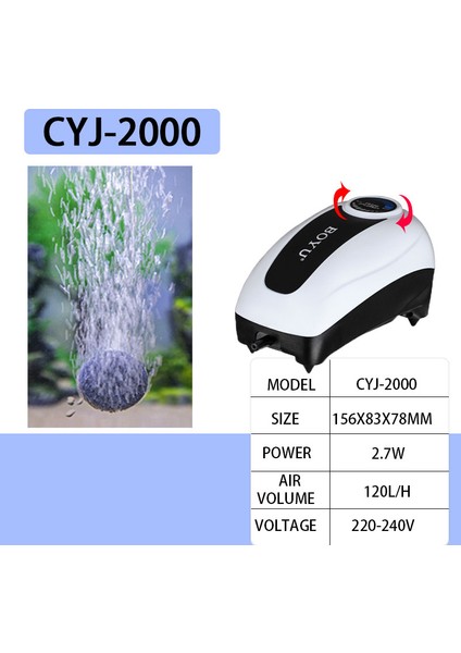CJY-2000 Stili Au Adaptör Fişi 1.7W -12W Ultra-Sessiz Ayarlanabilir Hava Pompası Için Akvaryum Boyu Cjy Serisi Oksijen Pompası Balık Tankı Havalandırıcı Artırmak Hava Kompresörü (Yurt Dışından)
