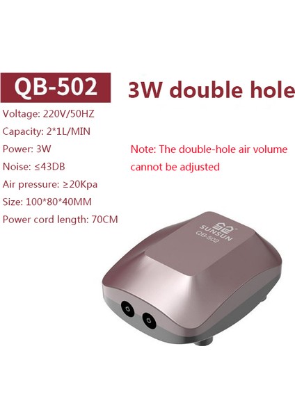 QB-502 3W 2 Delikli Stil Küçük Balık Tankı Akvaryum Hava Pompası Oksijen Pompası Balık Üretimi Havalandırma Pompası Aeratör Ultra-Sessiz Oksijen Pompası (Yurt Dışından)