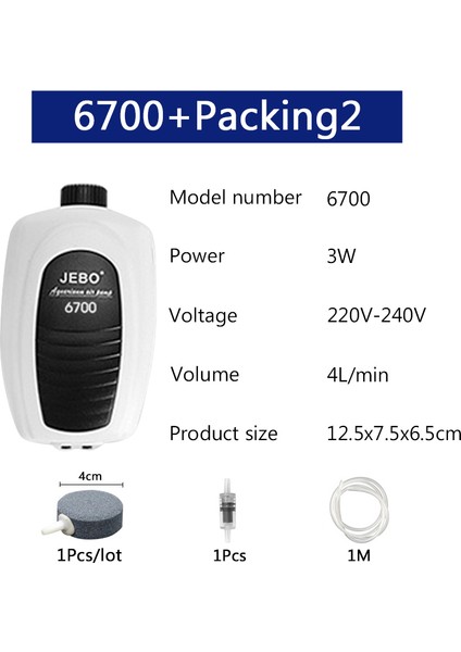 6700 x Paket2 Stili Tek Boyut Yeni Jebo Akvaryum Hava Pompası Ayarlanabilir Hava Hacmi Hava Kompresörü Oksijen Hava Pompası Tek ve Çift Çıkış Düşük Desibel (Yurt Dışından)