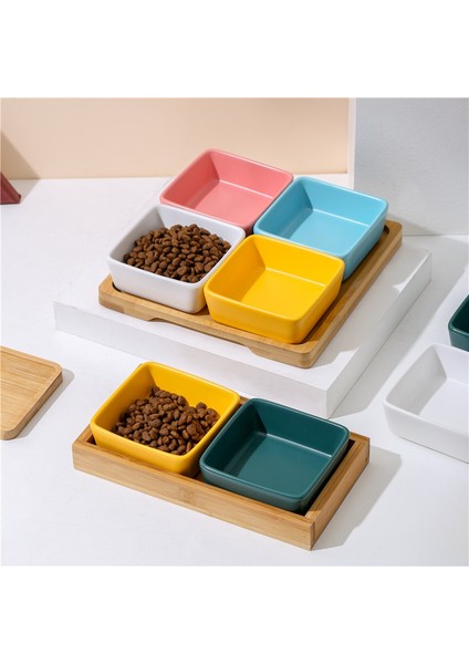 Bordo Tarzı Kare Kedi Kasesi Seramik Kedi Yavrusu ve Yavru Köpek Uygun Gıda Kapları Ahşap Tepsi ile Servikal Omurgayı Korumak Için Kedi Mama Kabı (Yurt Dışından) modelleri