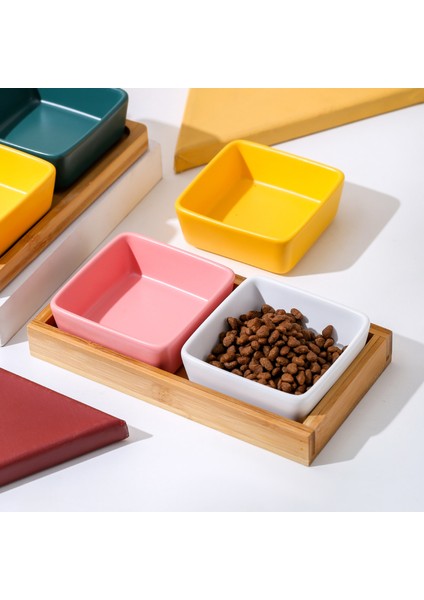 Bordo Tarzı Kare Kedi Kasesi Seramik Kedi Yavrusu ve Yavru Köpek Uygun Gıda Kapları Ahşap Tepsi ile Servikal Omurgayı Korumak Için Kedi Mama Kabı (Yurt Dışından) indirimleri