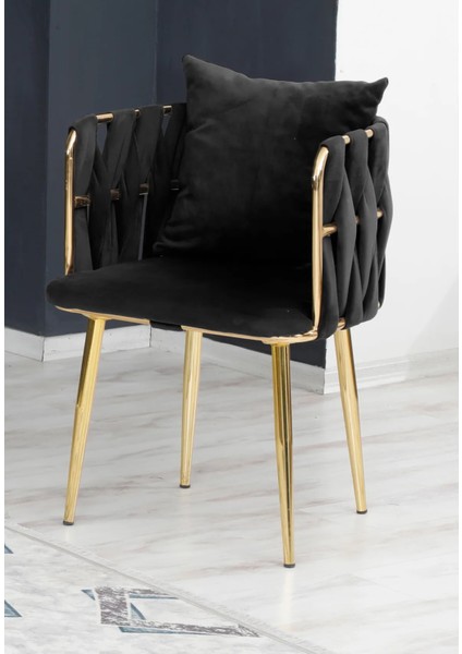 Sarmaşık Çay Seti Tekli Koltuk Sandalye Berjer Oturma Odası Kafe Antre Hol Ofis Gold Metal