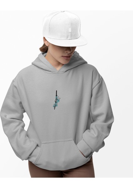 Çiçekli Kılıç Kadın Hoodie