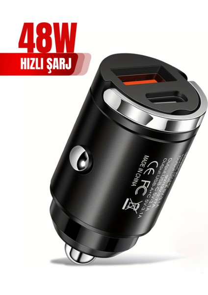 48W 1x USB 1x Type-C Hızlı Araç Şarjı Çakmaklık Girişli Apple Android Tam Uyumlu Bc-01