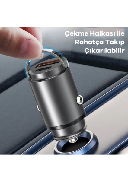 48W 1x USB 1x Type-C Hızlı Araç Şarjı Çakmaklık Girişli Apple Android Tam Uyumlu Bc-01
