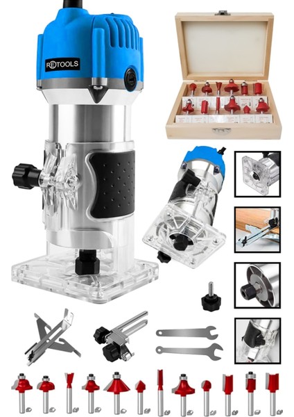 Mavi 600W Güçlü Freze ve Uç Seti - Yüksek Performans ve Estetik Şekillendirme İçin!