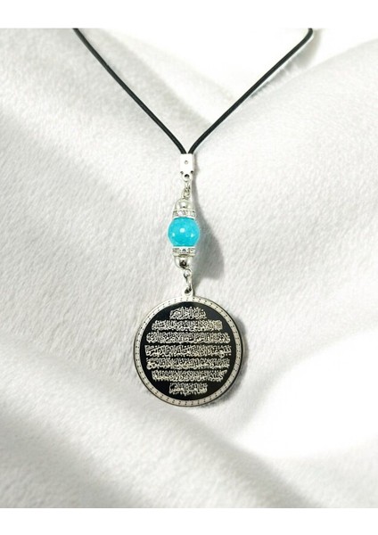 Siyah Çelik Çift Taraflı Ayetel Kürsi Felak Nas Ihlas Araba Dikiz Ayna Süsü, Turkuaz Doğal Taşlı