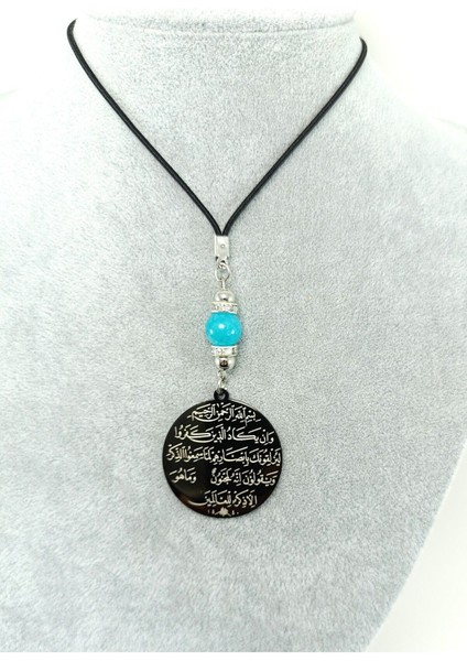 Siyah Çelik Çift Taraflı Ayetel Kürsi Felak Nas Ihlas Araba Dikiz Ayna Süsü, Turkuaz Doğal Taşlı modelleri