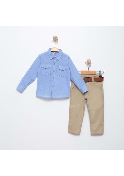 Keten Katlama Kol Gömlek, Gabardin Pantolon Takım MNK6359