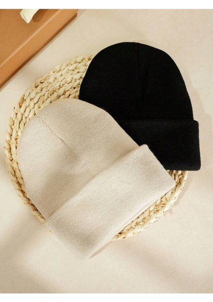 Unisex Katlamalı TAŞ,SİYAH 2'Lİ Bere Seti EKEBERESETİ2LİYENİ