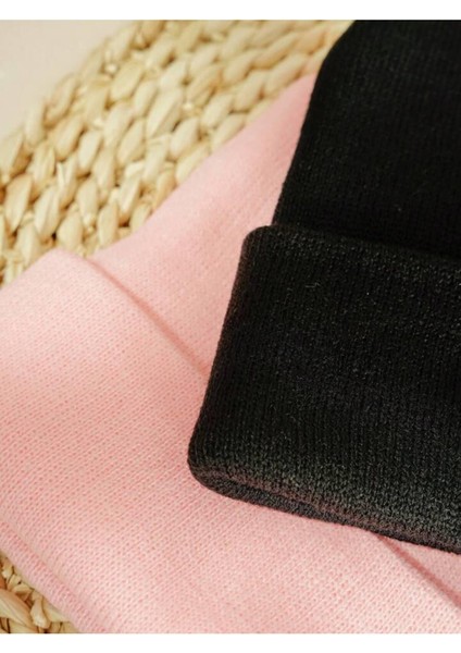 Unisex Katlamalı PEMBE,SİYAH 2'Lİ Bere Seti EKEBERESETİ2LİYENİ modelleri