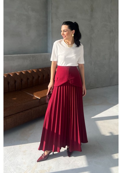 Bordo Pinterest Iki Parçalı Pileli Etek