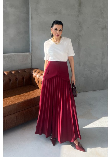 Bordo Pinterest Iki Parçalı Pileli Etek