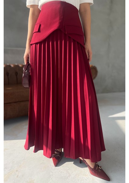 Bordo Pinterest Iki Parçalı Pileli Etek