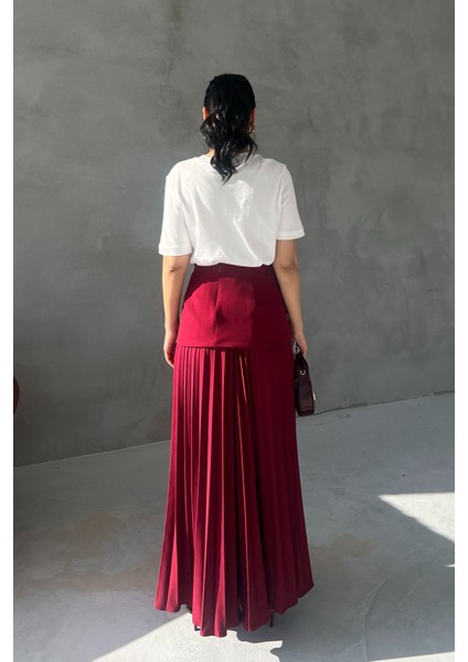 Bordo Pinterest Iki Parçalı Pileli Etek