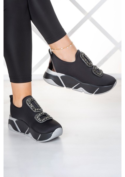 Almendra Platin Streç Taşlı Sneaker