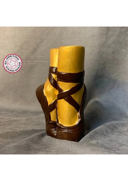 El Yapımı Kahverengi Balerin Ayakkabısı Dekoratif Biblo / Vazo - 10 x 16 cm