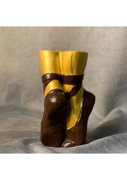 El Yapımı Kahverengi Balerin Ayakkabısı Dekoratif Biblo / Vazo - 10 x 16 cm