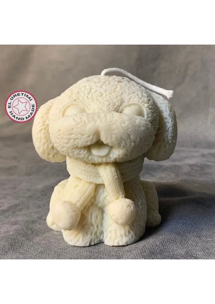 El Yapımı Beyaz Sevimli Köpek Mum - 8 x 8 cm