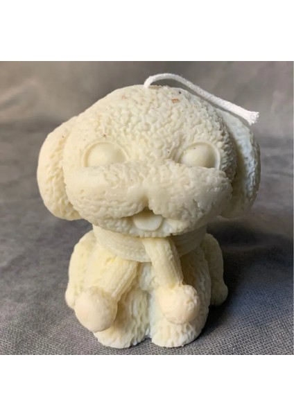 El Yapımı Beyaz Sevimli Köpek Mum - 8 x 8 cm