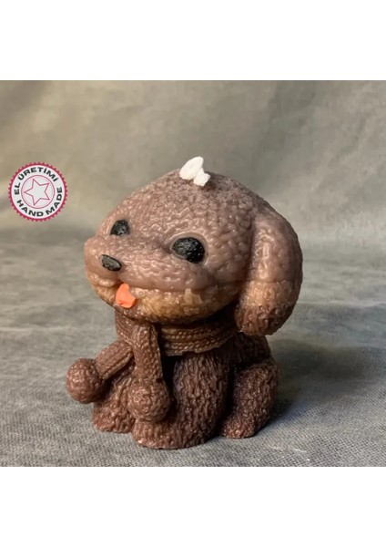 El Yapımı Kahverengi Sevimli Köpek Mum - 8 x 8 cm
