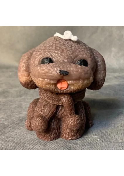 El Yapımı Kahverengi Sevimli Köpek Mum - 8 x 8 cm
