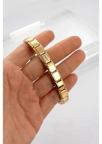 Kişiye Özel Isim Yazılı Gold Sarı Italyan 18CM Çelik Bileklik SCB26G modelleri