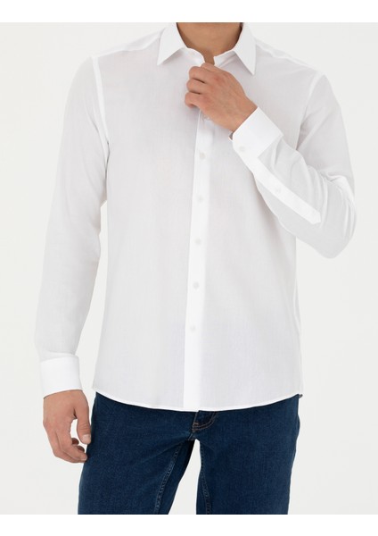 Erkek Beyaz Slim Fit Uzun Kollu Basic Gömlek 50277645-VR013