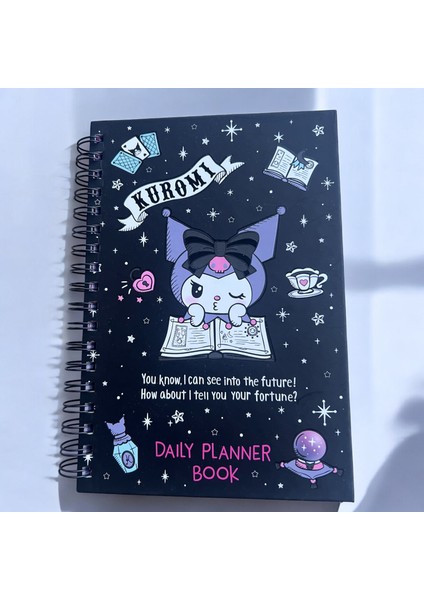 Fal Bakan Kuromi Günlük Planlayıcı Siyah Kapak Defter - Şık ve Eğlenceli Organizasyon Siyah Kapak Spiralli Defter