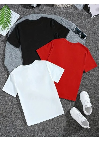 3 Lü Paket Baskılı Beyaz Siyah Gri T-Shirt Oversize Salaş Ünisex