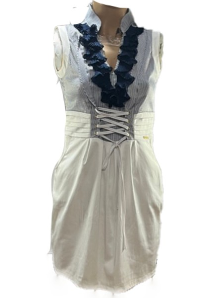 Pop Elite Beyaz Likralı Mini Kot Elbise