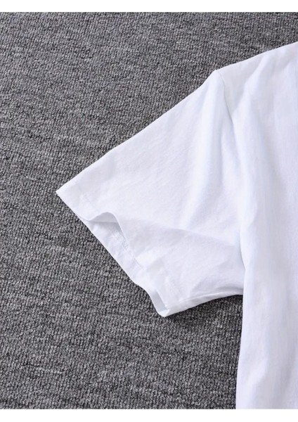 Kadın Fiyonk Leopar Baskılı Beyaz Siyah T-Shirt Oversize Salaş