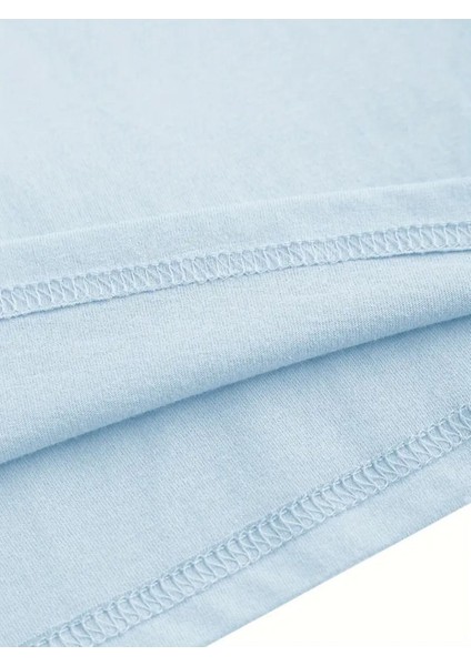 Kadın Çiçek ve Bisiklet Baskılı Bebe Mavisi T-Shirt Oversize Salaş