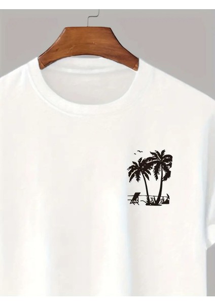 Erkek T-Shirt Palmiye Ağacı Baskılı Oversize Salaş