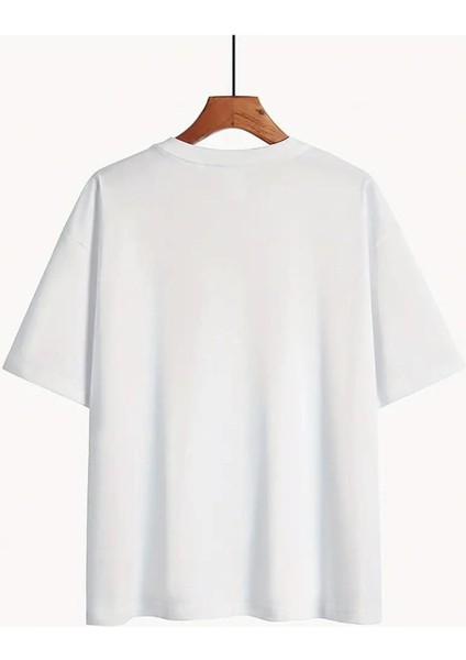 3 Lü Paket Baskılı Beyaz Siyah T-Shirt Oversize Salaş Ünisex